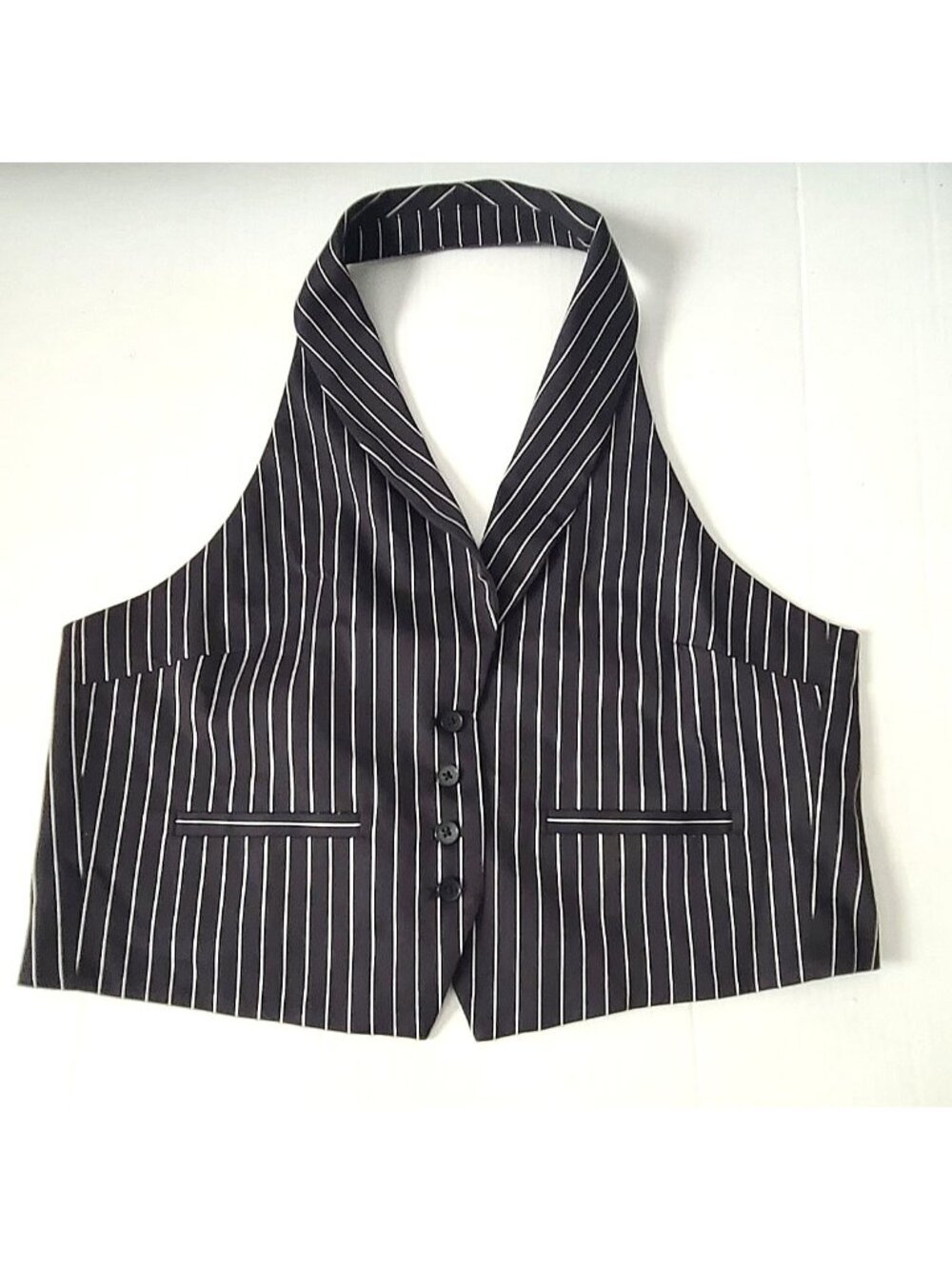 Anthropologie Maeve Pinstripe Halter Vest Sz 12 Black White Preppy Classic NWT - Picture 2 of 10
